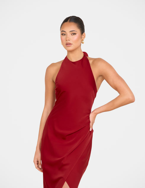 Niala Halter Satin Maxi Dress